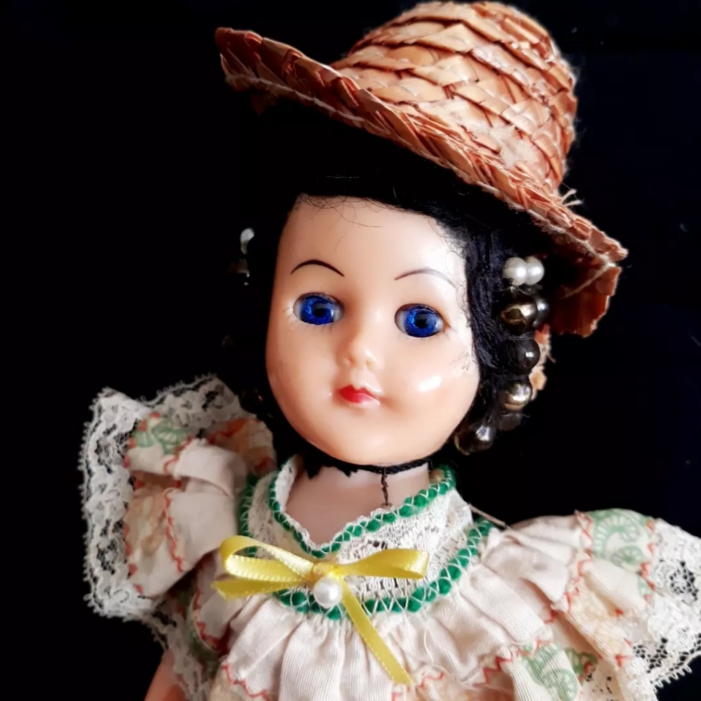 Vintage Sleepy Eye Doll Wearing Handmade Mexican Lace Peasant Dress / Folk Doll